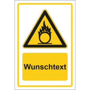 Magnetschild Warnzeichen Warnung vor brandfördernden Stoffen gelb mit WUNSCHTEXT