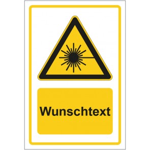 Schild Warnzeichen Warnung vor Laserstrahlen gelb mit WUNSCHTEXT