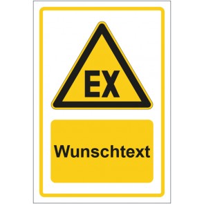 Aufkleber Warnzeichen Warnung vor explosionsfähiger Atmosphäre gelb mit WUNSCHTEXT · stark haftend