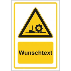 Aufkleber Warnzeichen Warnung vor Fräswelle gelb mit WUNSCHTEXT