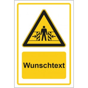 Magnetschild Warnzeichen Warnung vor Quetschgefahr gelb mit WUNSCHTEXT