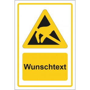 Aufkleber Warnzeichen Warnung vor elektrostatisch gefährdete Bauelemente ESD gelb mit WUNSCHTEXT · stark haftend