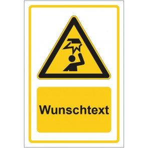 Aufkleber Warnzeichen Warnung vor Hindernissen im Kopfbereich gelb mit WUNSCHTEXT