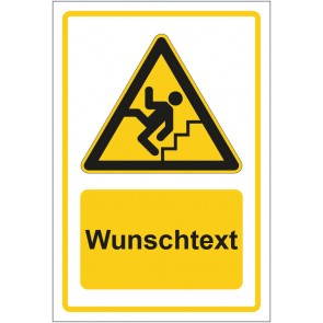Aufkleber Warnzeichen Warnung vor Treppe · Stufen gelb mit WUNSCHTEXT