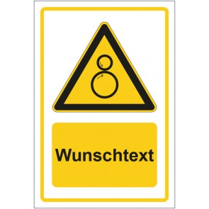 Schild Warnzeichen Warnung vor gegenläufigen Rollen - Einzugsgefahr gelb mit WUNSCHTEXT