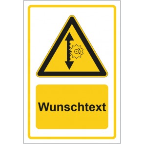 Schild Warnzeichen Warnung vor Höhenverstellung gelb mit WUNSCHTEXT · selbstklebend