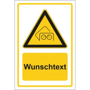 Aufkleber Warnzeichen Warnung vor automatischer Schutzhaube gelb mit WUNSCHTEXT · stark haftend