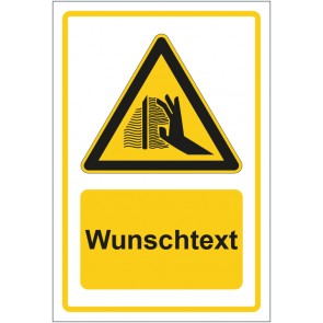 Aufkleber Warnzeichen Warnung vor Verbrennungsgefahr gelb mit WUNSCHTEXT
