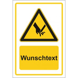 Schild Warnzeichen Warnung vor Schnittverletzungen gelb mit WUNSCHTEXT · selbstklebend