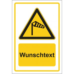 Aufkleber Warnzeichen Warnung vor Wind - Sturm - Seitenwinde gelb mit WUNSCHTEXT · stark haftend