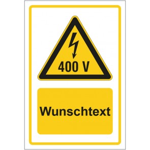Aufkleber Warnzeichen Warnung vor elektrischer Spannung 400V gelb mit WUNSCHTEXT
