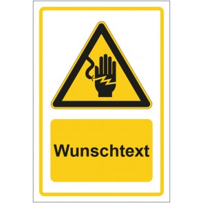 Schild Warnzeichen Warnung vor Stromschlaggefahr gelb mit WUNSCHTEXT · selbstklebend