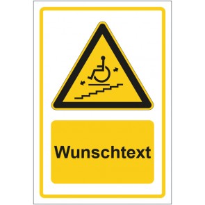 Schild Warnzeichen Warnung vor Treppenlift gelb mit WUNSCHTEXT · selbstklebend
