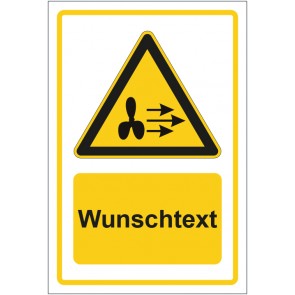 Schild Warnzeichen Warnung vor starker Luftströmung gelb mit WUNSCHTEXT · selbstklebend