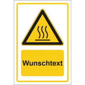 Aufkleber Warnzeichen Warnung vor heißer Oberfläche gelb mit WUNSCHTEXT