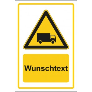 Aufkleber Warnzeichen Warnung vor Lastkraftwagen - Schwertransport gelb mit WUNSCHTEXT