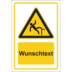 Aufkleber Warnzeichen Warnung vor Absturzgefahr gelb mit WUNSCHTEXT · stark haftend