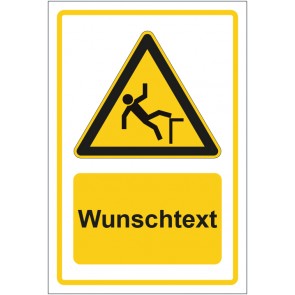 Schild Warnzeichen Warnung vor Absturzgefahr gelb mit WUNSCHTEXT · selbstklebend