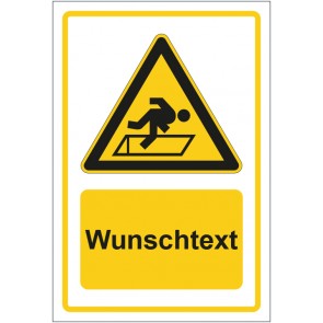 Schild Warnzeichen Warnung vor Absturzgefahr durch Luken im Boden gelb mit WUNSCHTEXT · selbstklebend