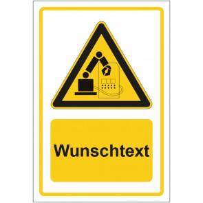 Magnetschild Warnzeichen Warnung vor Gefahr durch Industrieroboter gelb mit WUNSCHTEXT