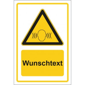 Aufkleber Warnzeichen Warnung vor lauter Umgebung - hohem Schalldruckpegel gelb mit WUNSCHTEXT · stark haftend