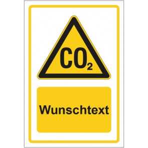 Aufkleber Warnzeichen Warnung vor CO2 - Erstickungsgefahr gelb mit WUNSCHTEXT