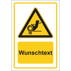 Magnetschild Warnzeichen Warnung vor Einzugsgefahr durch Riemenantrieb gelb mit WUNSCHTEXT
