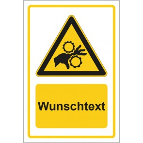 Schild Warnzeichen Warnung vor Einzugsgefahr gelb mit WUNSCHTEXT