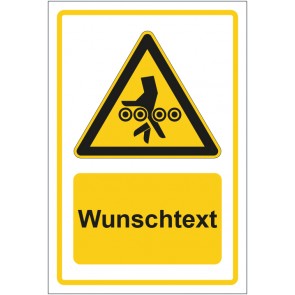 Aufkleber Warnzeichen Warnung vor Einzugsgefahr gelb mit WUNSCHTEXT