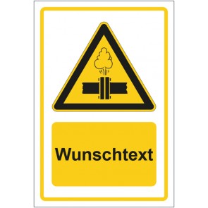 Aufkleber Warnzeichen Warnung vor Überdruck gelb mit WUNSCHTEXT · stark haftend