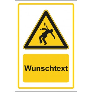 Schild Warnzeichen Warnung vor überschlagender Spannung gelb mit WUNSCHTEXT · selbstklebend