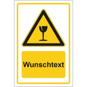 Schild Warnzeichen Warnung vor Bruchgefahr gelb mit WUNSCHTEXT · selbstklebend