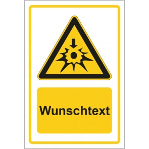 Schild Warnzeichen Warnung vor Selbstentzündung - Explosionsgefahr gelb mit WUNSCHTEXT