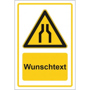 Schild Warnzeichen Warnung vor Engstellen gelb mit WUNSCHTEXT · selbstklebend