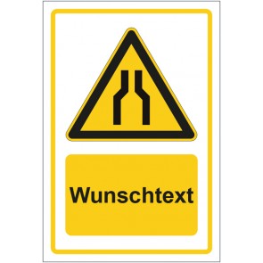 Schild Warnzeichen Warnung vor Engstellen gelb mit WUNSCHTEXT