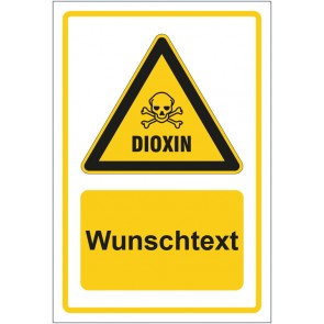 Aufkleber Warnzeichen Warnung vor Dioxin - Schwermetallen gelb mit WUNSCHTEXT