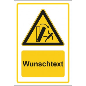 Magnetschild Warnzeichen Warnung vor kippenden Gegenständen gelb mit WUNSCHTEXT