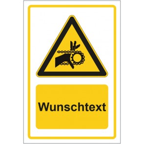 Aufkleber Warnzeichen Warnung vor Handverletzung gelb mit WUNSCHTEXT