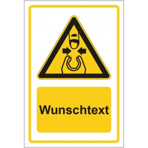 Schild Warnzeichen Warnung vor Fingerquetschung gelb mit WUNSCHTEXT · selbstklebend