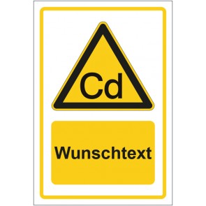 Aufkleber Warnzeichen Warnung vor Cadmium - Schwermetalle gelb mit WUNSCHTEXT · stark haftend
