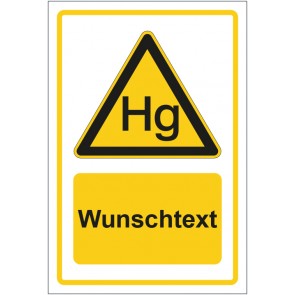 Aufkleber Warnzeichen Warnung vor Quecksilber gelb mit WUNSCHTEXT