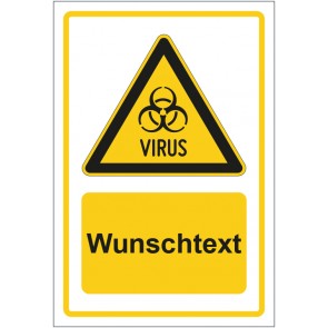 Schild Warnzeichen Warnung vor Virus gelb mit WUNSCHTEXT · selbstklebend