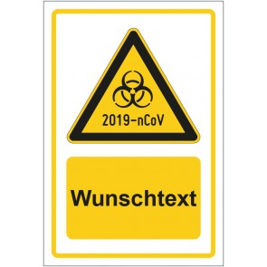 Magnetschild Warnzeichen Warnung vor 2019-nCoV gelb mit WUNSCHTEXT