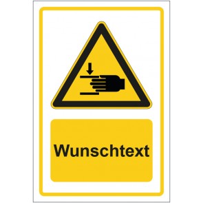 Aufkleber Warnzeichen Warnung vor Handverletzungen - neu gelb mit WUNSCHTEXT · stark haftend