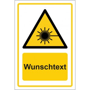 Schild Warnzeichen Warnung vor Laserstrahl · ISO_7010_W004 gelb mit WUNSCHTEXT