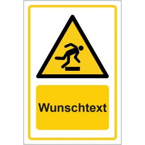 Aufkleber Warnzeichen Warnung vor Hindernissen am Boden · ISO_7010_W007 gelb mit WUNSCHTEXT · stark haftend