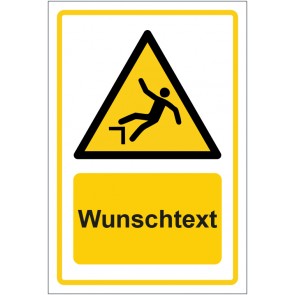 Schild Warnzeichen Warnung vor Absturzgefahr · ISO_7010_W008 gelb mit WUNSCHTEXT · selbstklebend