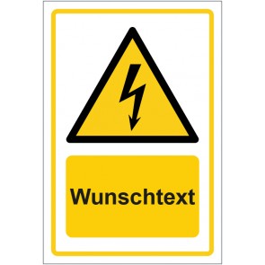Aufkleber Warnzeichen Warnung vor elektrischer Spannung · ISO_7010_W012 gelb mit WUNSCHTEXT · stark haftend