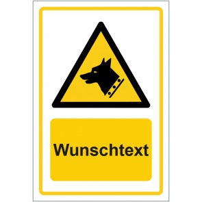 Schild Warnzeichen Warnung vor Wachhunden · ISO_7010_W013 gelb mit WUNSCHTEXT · selbstklebend