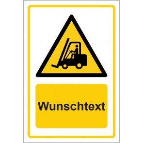 Schild Warnzeichen Warnung vor Flurförderzeugen · ISO_7010_W014 gelb mit WUNSCHTEXT · selbstklebend